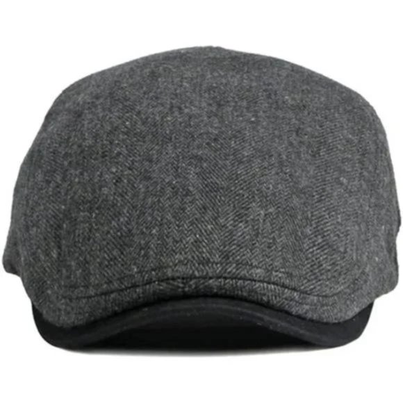 New Flat Cap Adjustable Tweed Ivy Gatsby Cabbie Hat Black - Picture 5 of 8